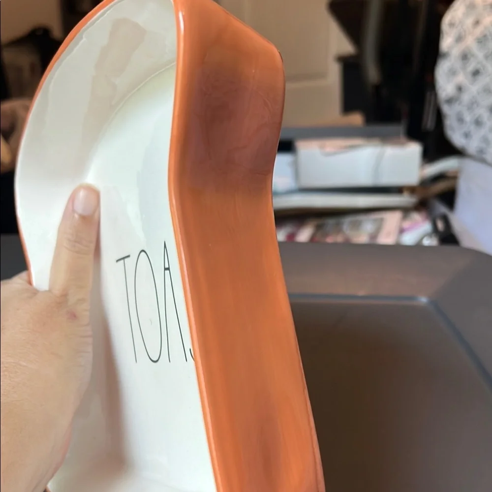 Rae Dunn White Toast Plate with Orange Trim